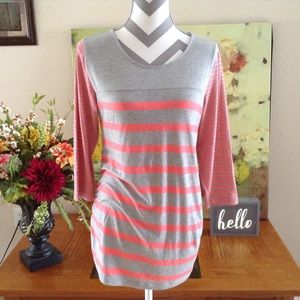 Pink and Gray Striped Maternity Top